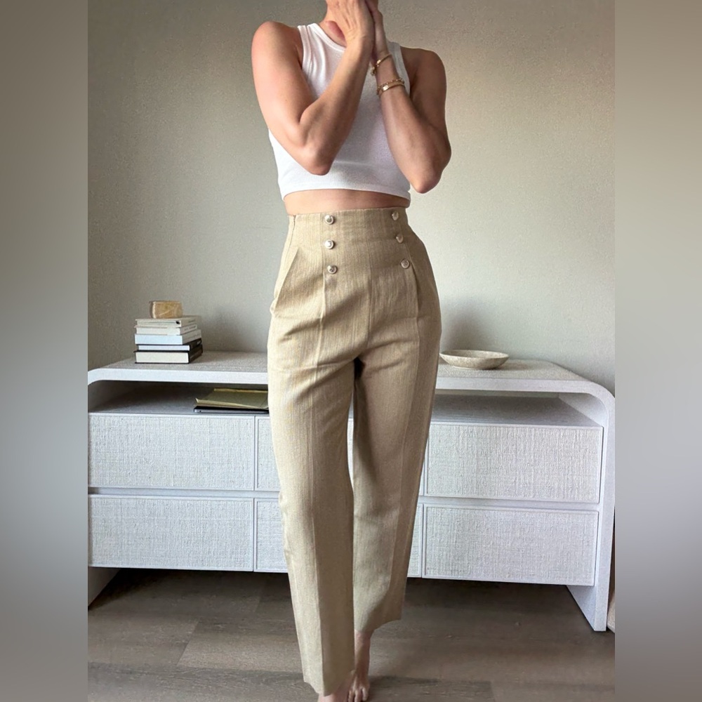 Sandro Tan High-Waisted Trousers